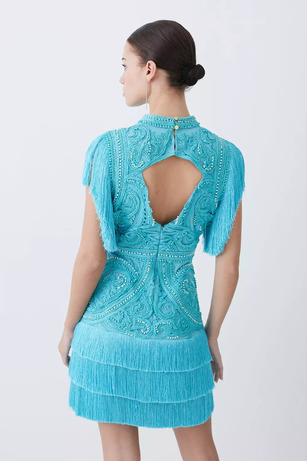 Petite Cornelli Embellished Fringed Woven Dress | Karen Millen