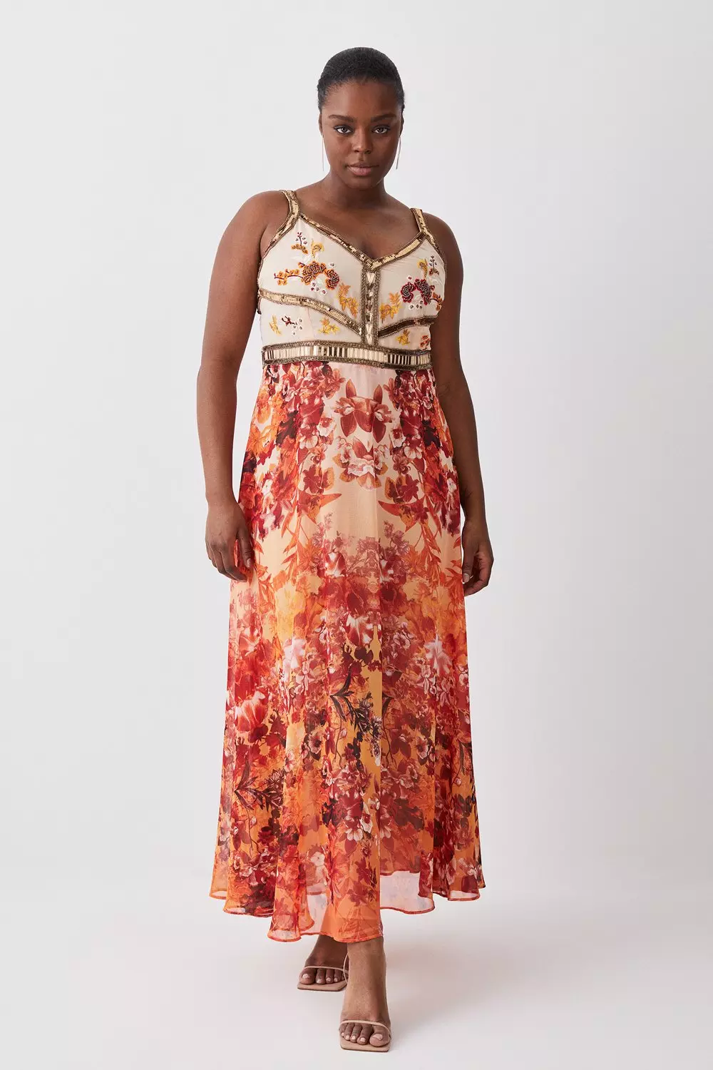 Plus Size Beaded And Embroidery Woven Midi Dress Karen Millen