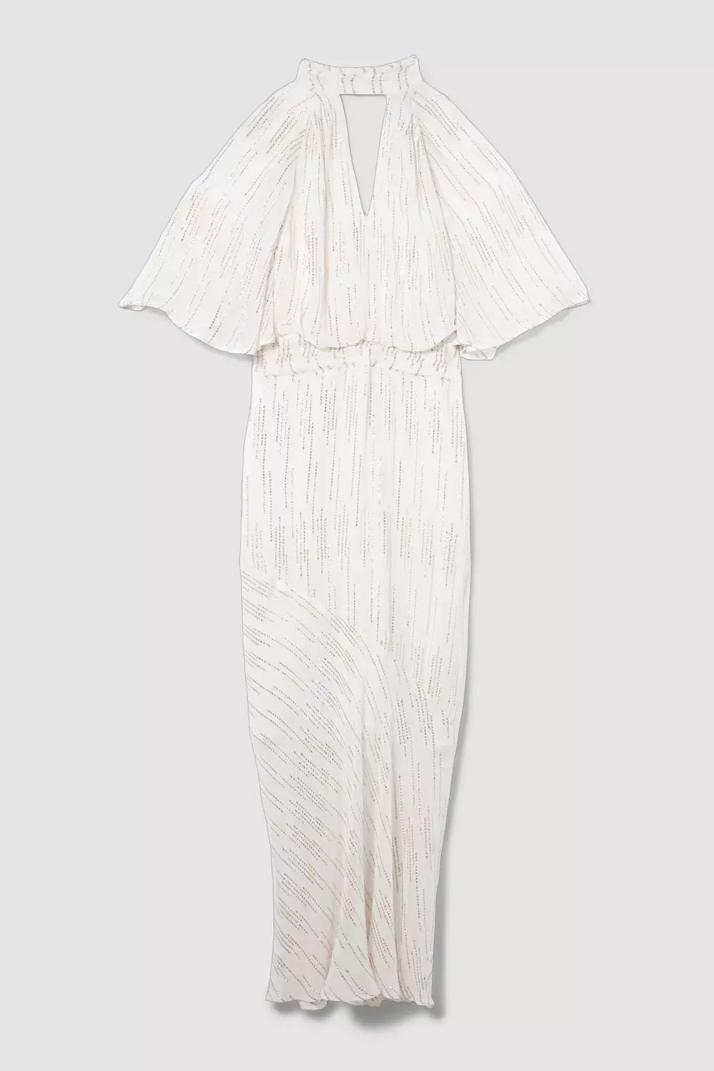Metallic Viscose Georgette Angel Sleeve Woven Midi Dress