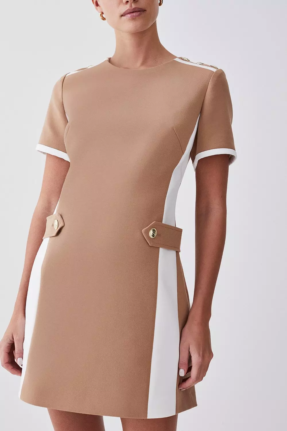 Petite Compact Stretch Tipped A Line Mini Dress | Karen Millen