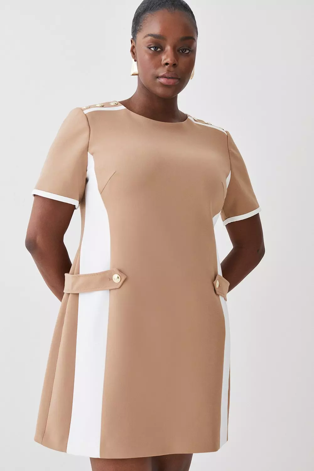 Plus Size Compact Stretch Tipped A Line Mini Dress | Karen