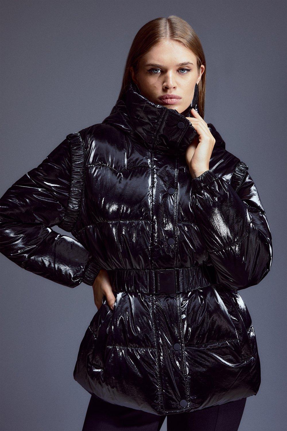 Ladies high shine puffer coat on sale