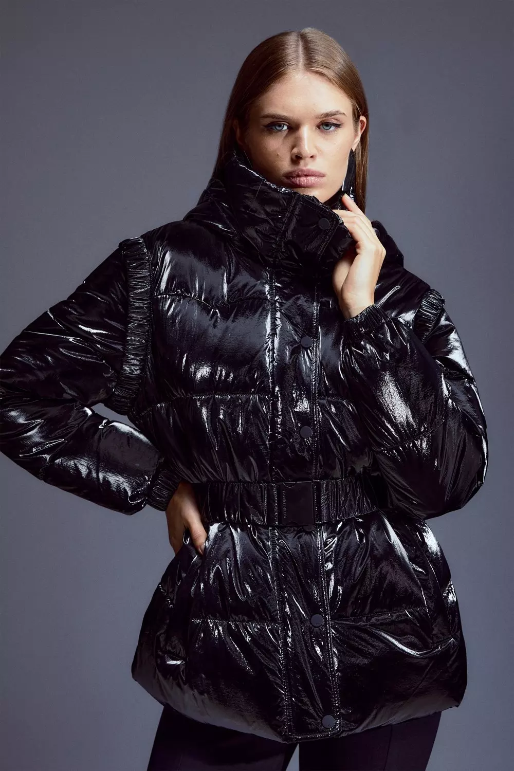 High shine puffer coat online