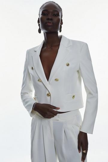 Compact Stretch Nautical Cropped Tailored Jacket ivory