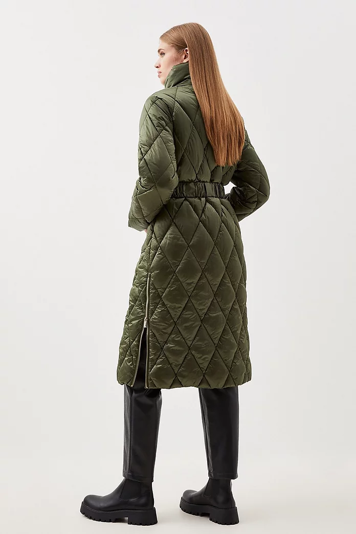 Diamond Quilted Puffer Longline Belted Coat | Karen Millen Diamond Quilted Puffer Longline Belted Coat | Karen Millen