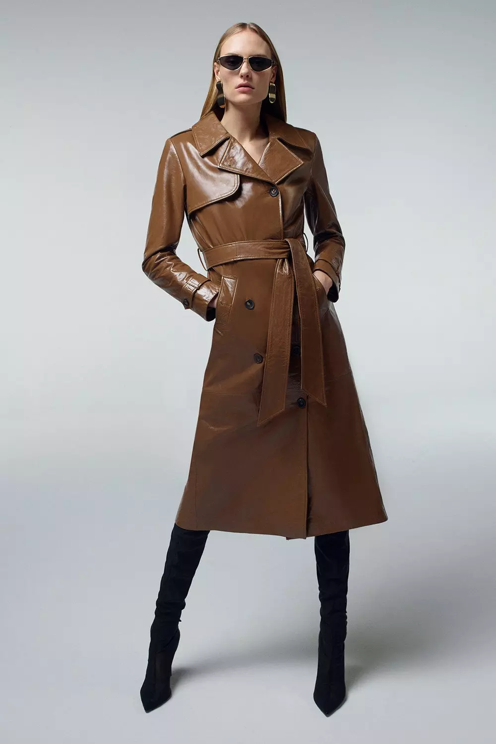 Camel leather trench coat best sale