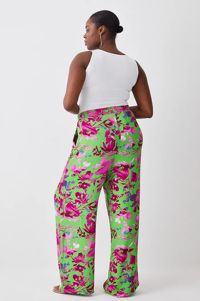 Plus Size Silhouette Floral Woven Wide Leg Trouser | Karen Plus Size Silhouette Floral Woven Wide Leg Trouser | Karen