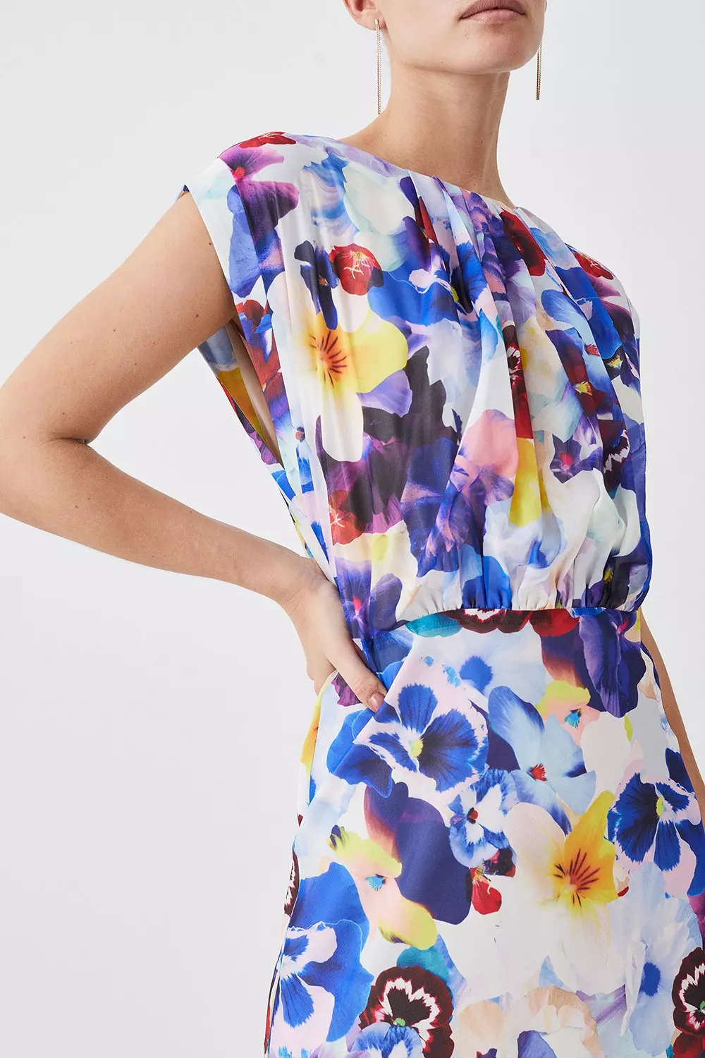 KAREN MILLEN 日本未入荷 花柄 パフスリーブ アップリケ ミニ 青 Buy Karen Millen Pleat Detail Floral Long Sleeve Mini Dress