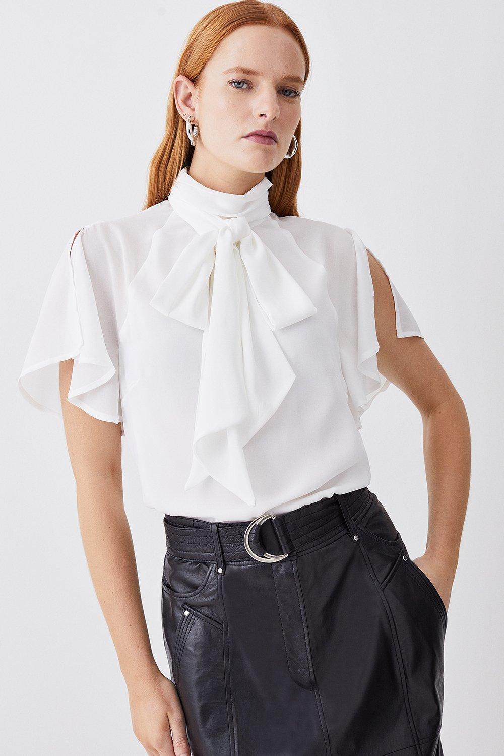 Georgette Tie Neck Woven Blouse | Karen Millen