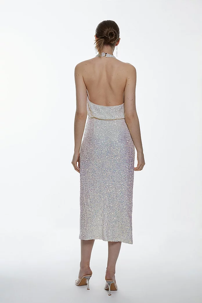 Sequin Halter Cowl Neck Midi Dress | Karen Millen Sequin Halter Cowl Neck Midi Dress | Karen Millen