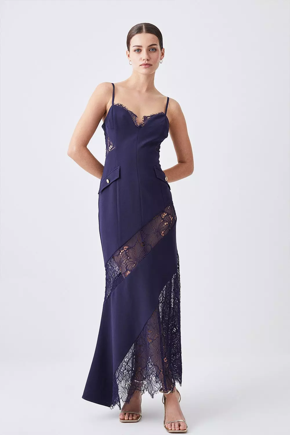 ◆KAREN MILLEN◆コットン チェーン ミディドレス / navy 安心追跡【KAREN MILLEN】リボンタイネックミディドレス