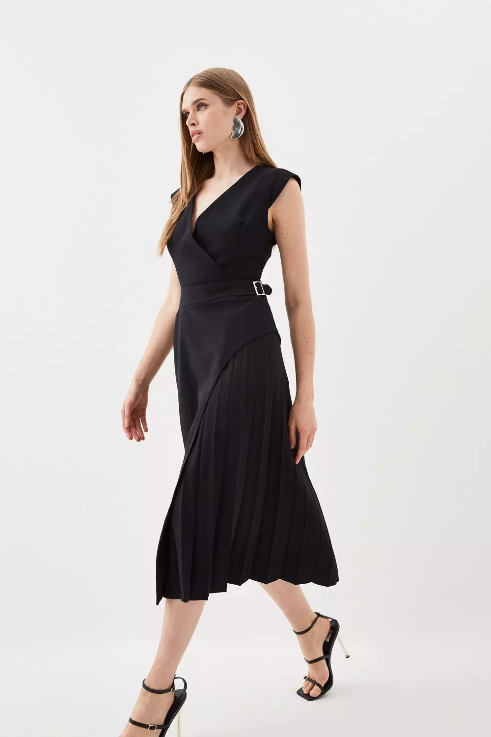 安心追跡【KAREN MILLEN】ミニタリープリーツミディドレス ☆KAREN MILLEN☆ クレープ フォーエバー プリーツ ミディドレス