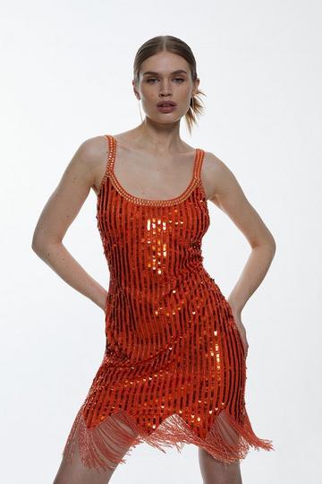 Sequin Embellishment Mini Woven Dress orange