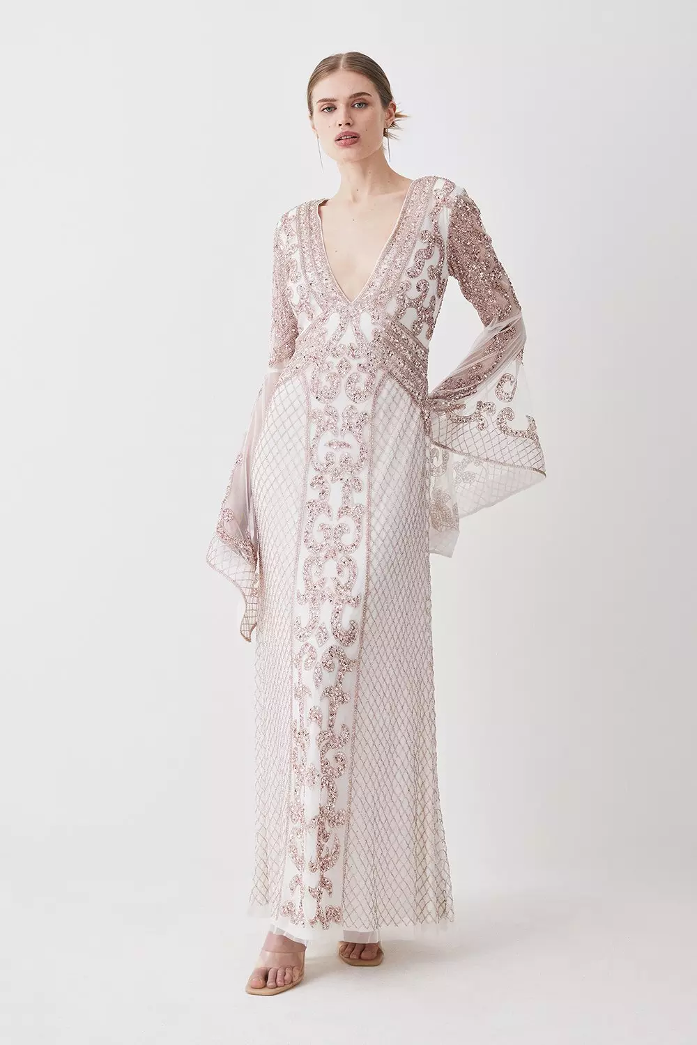 Embellished Kimono Sleeve Beaded Maxi Dress | Karen Millen