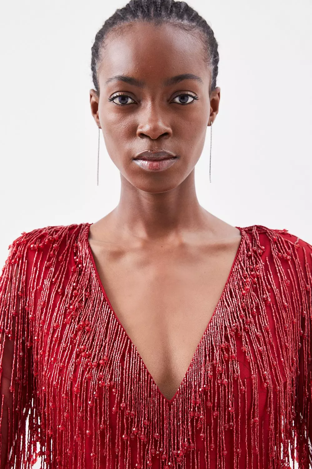 ◆KAREN MILLEN◆ 装飾とビーズのタッセル編みのミニドレス Fringed Beaded Halter Mini Dress | Karen Millen