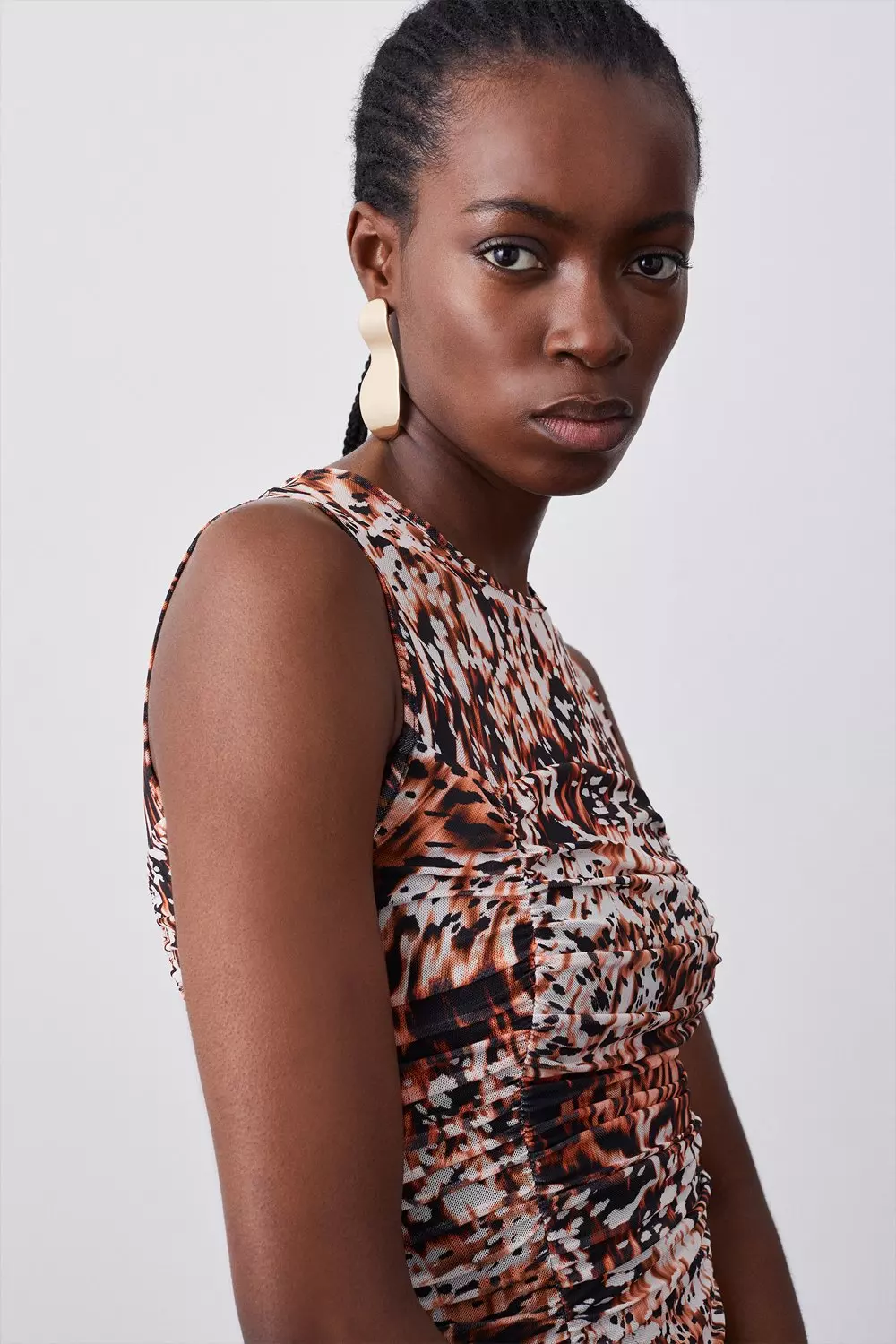 Leopard Print Mesh Ruched Jersey Top alternative image