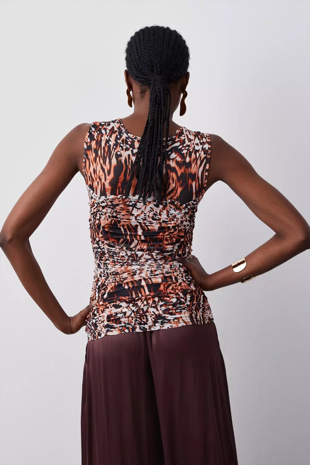 Leopard Print Mesh Ruched Jersey Top alternative image