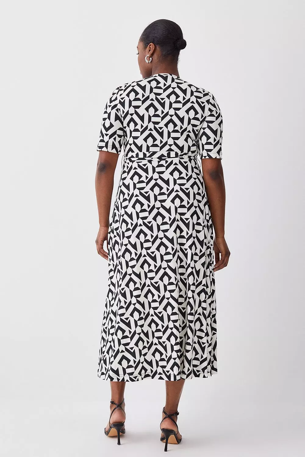 Plus Size Half Sleeve Geometric Printed Jersey Wrap Midi Dress Karen Millen