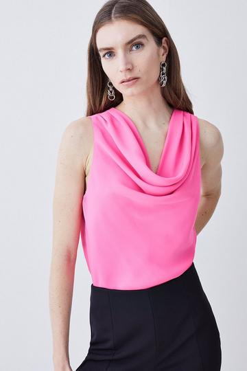 Georgette Cowl Neck Woven Blouse hot pink