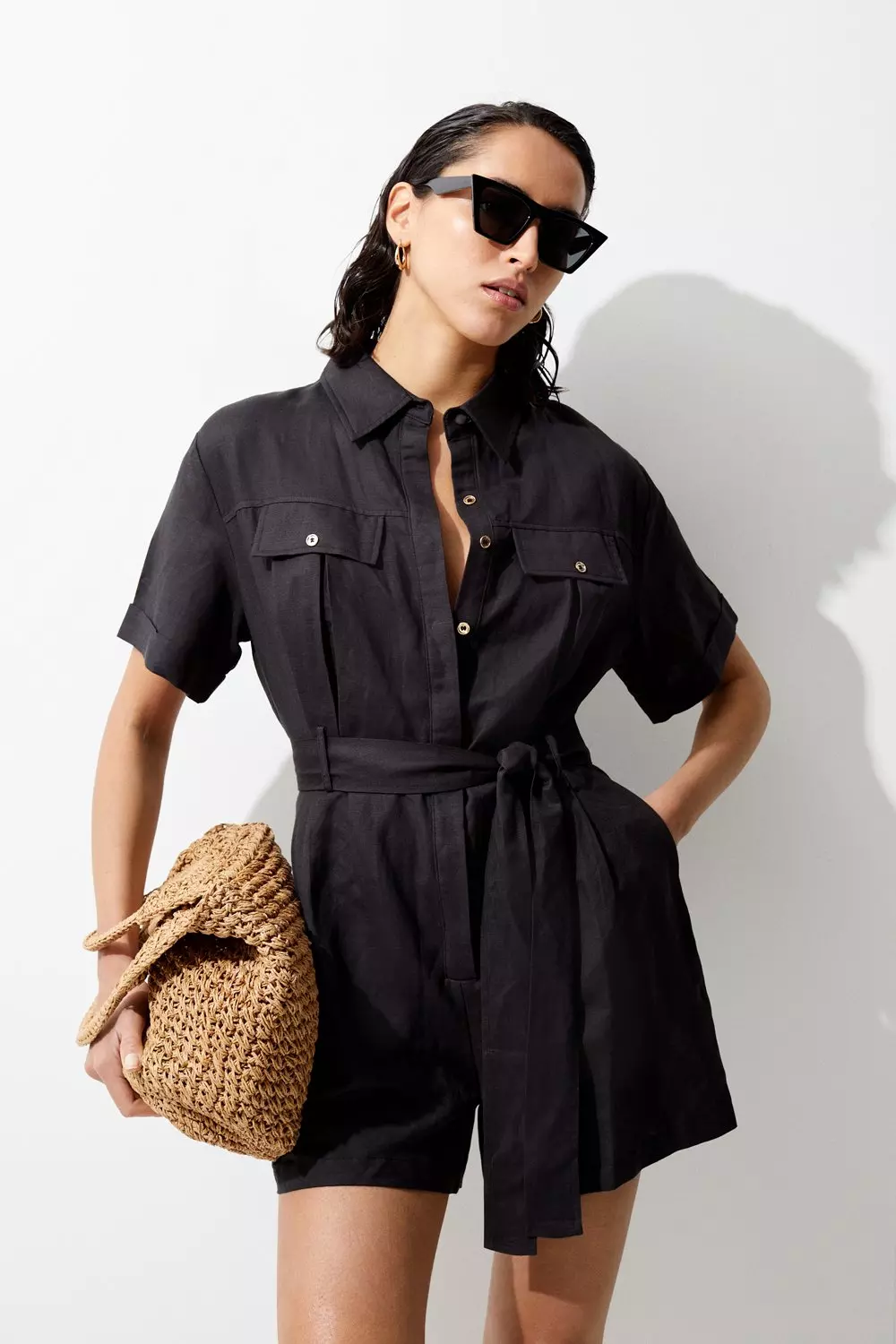 Linen Belted Playsuit Karen Millen