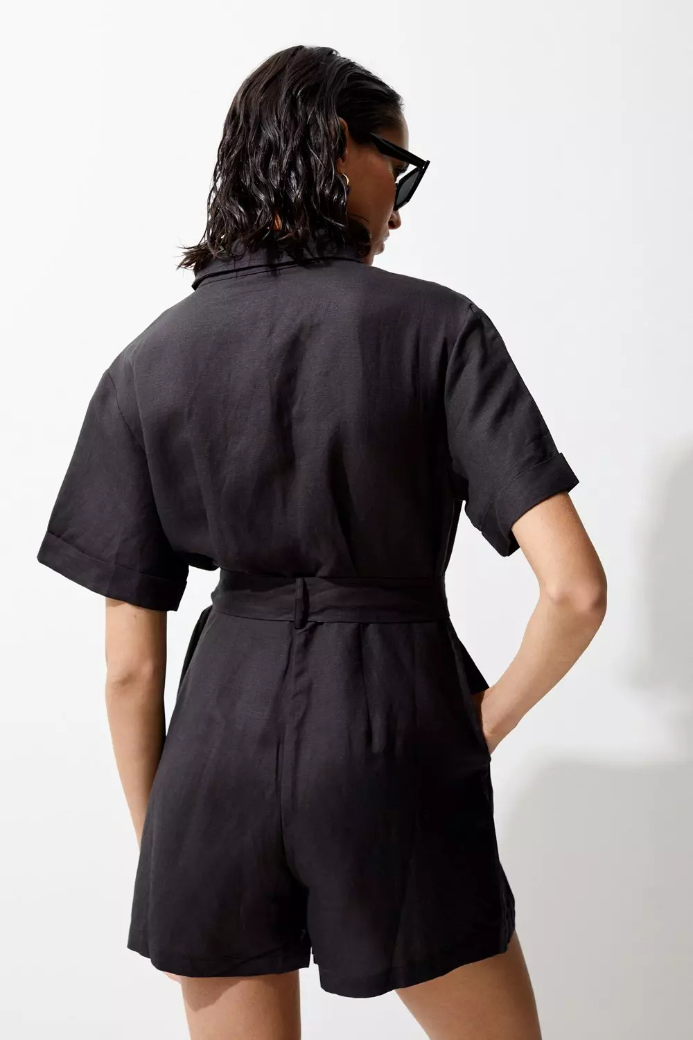 Black linen playsuit on sale