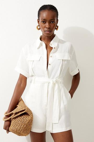 Linen Belted Romper white