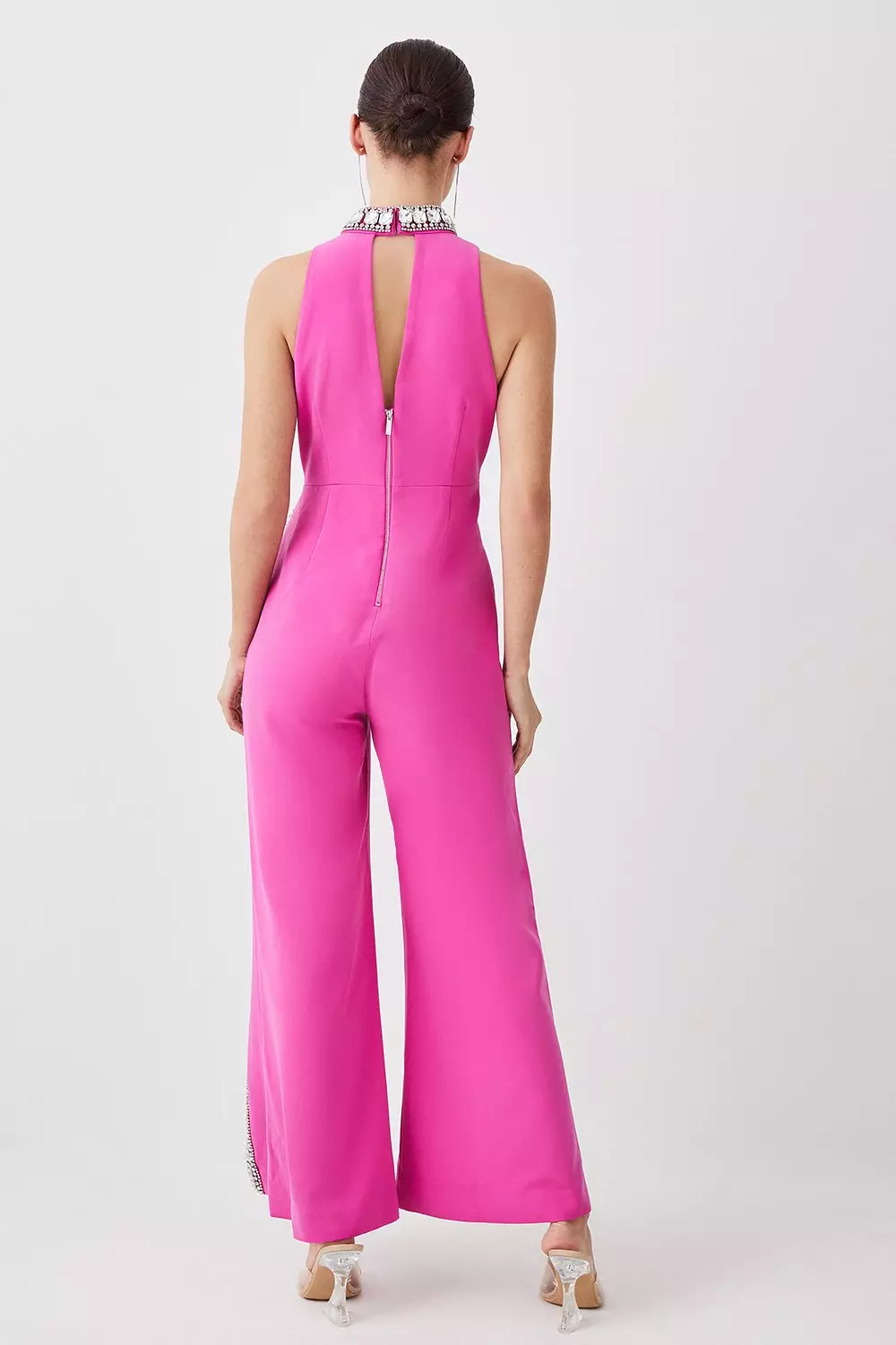 Petite Crystal Embellished Woven Thigh Split Jumpsuit