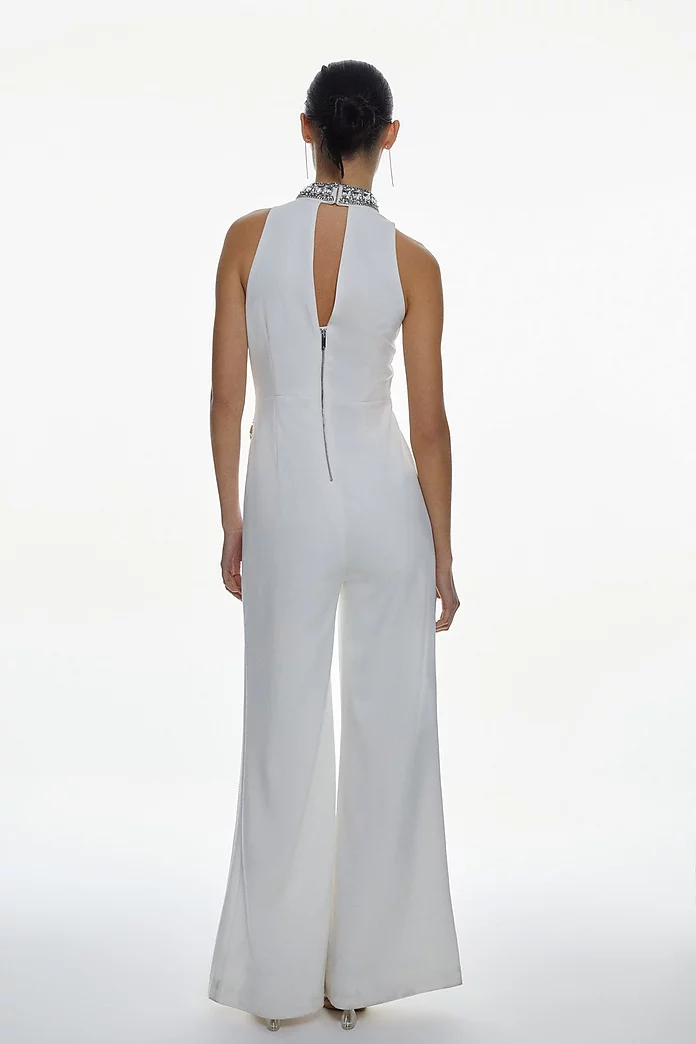 Crystal Embellished Woven Thigh Split Jumpsuit | Karen Millen Crystal Embellished Woven Thigh Split Jumpsuit | Karen Millen