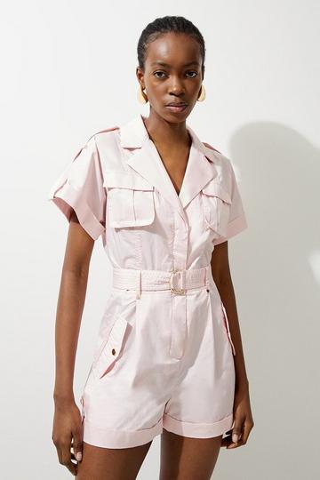 Cotton Sateen Utility Pocket Belted Playsuit baby pink