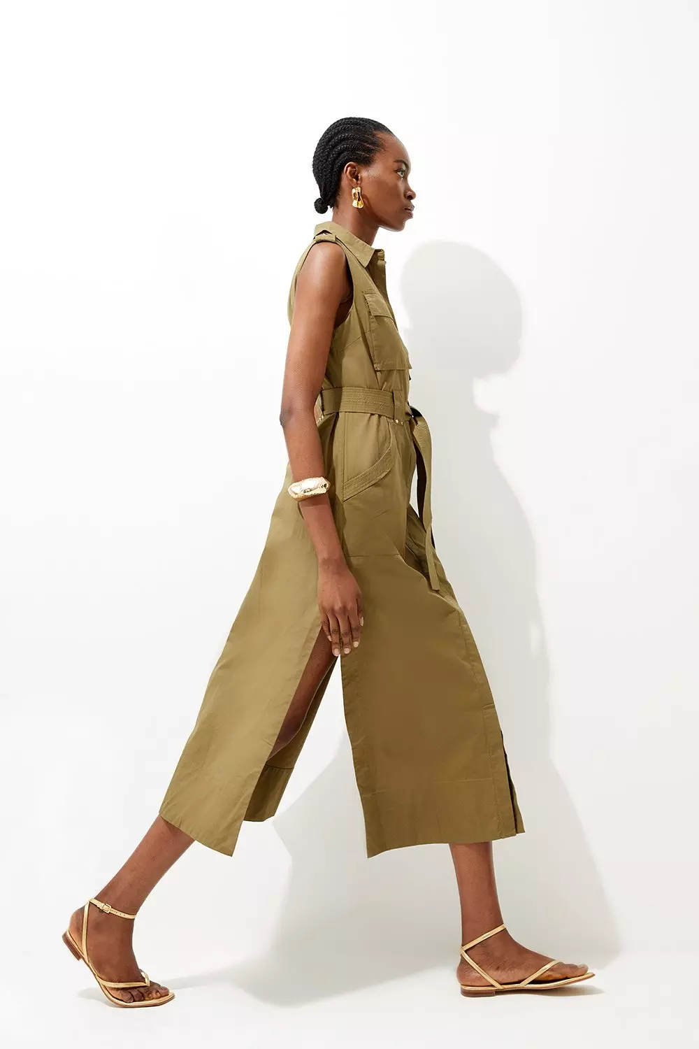 安心追跡【KAREN MILLEN】コットンジャージー バンドゥー ドレス Cotton Sateen Strappy Belted Full Midi Dress | Karen Millen