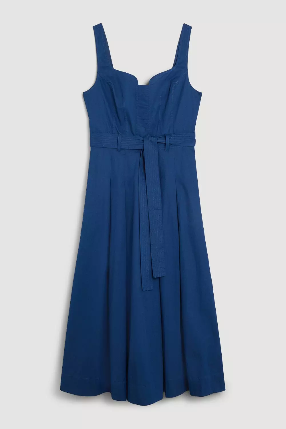 Cotton Sateen Strappy Belted Full Midi Dress | Karen Millen