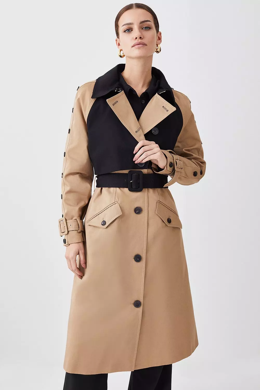豪華 Petite Button Detail Color Block Detail Trench Coat | Karen ジャケット・アウター
