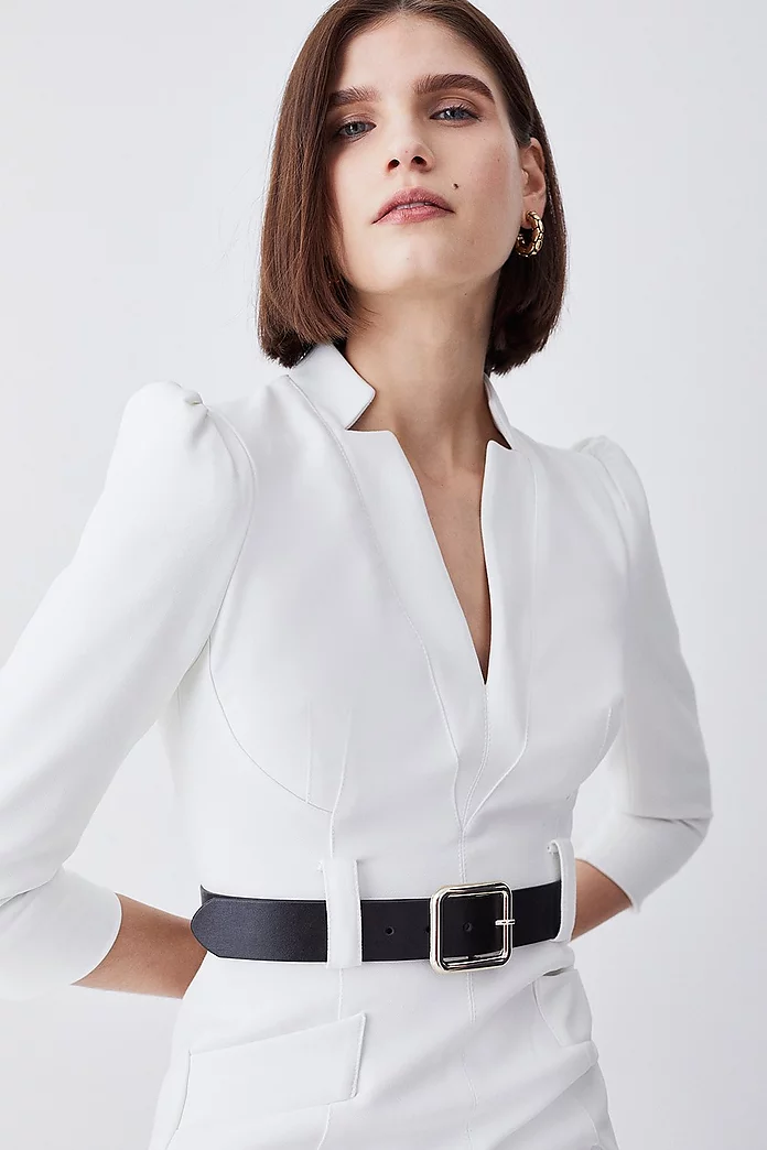 Compact Stretch Belted Forever Belted Pencil Midi Dress Compact Stretch Belted Forever Belted Pencil Midi Dress