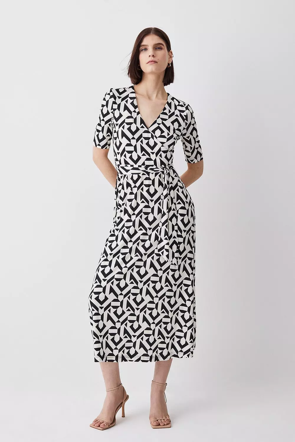 Mono Half Sleeve Geometric Printed Jersey Wrap Midi Dress  alternative image