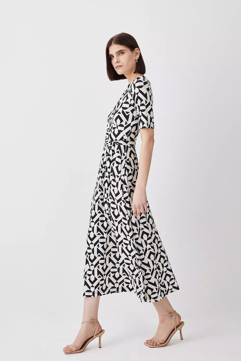 Mono Half Sleeve Geometric Printed Jersey Wrap Midi Dress  alternative image