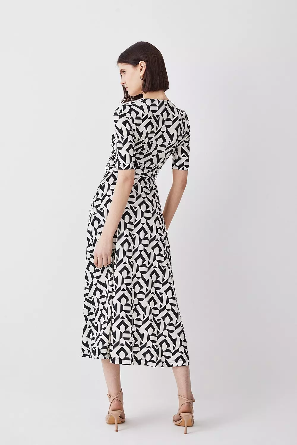 Mono Half Sleeve Geometric Printed Jersey Wrap Midi Dress  alternative image