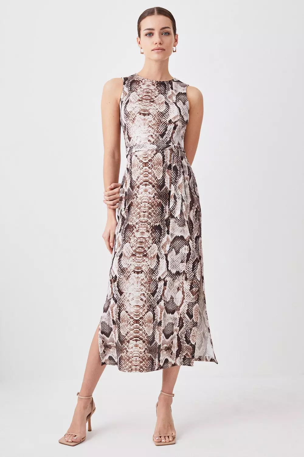 Petite Side Split Print Jersey Midaxi Column Dress Karen Millen
