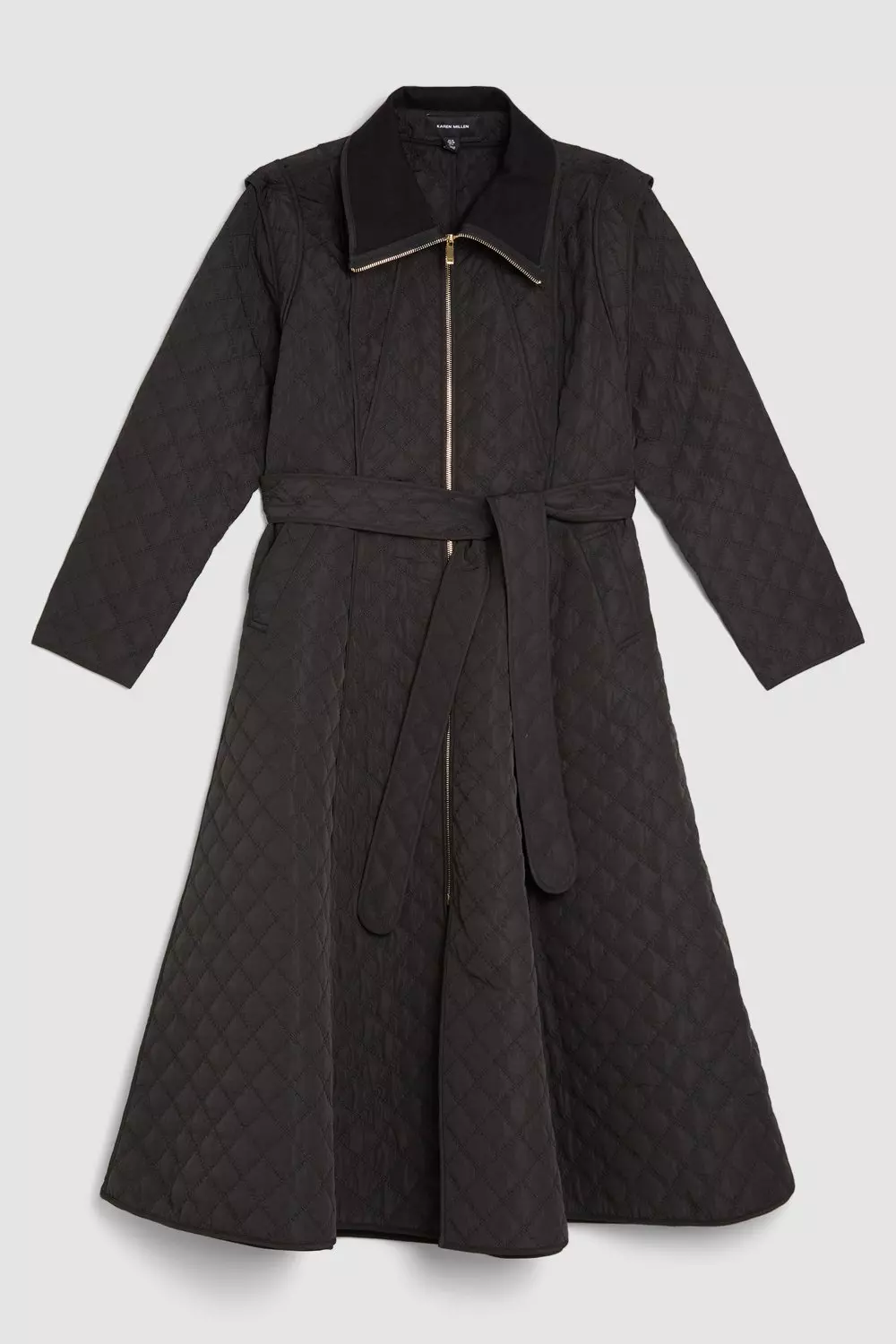 Petite Quilted Full Skirted Belted Midi Coat Karen Millen