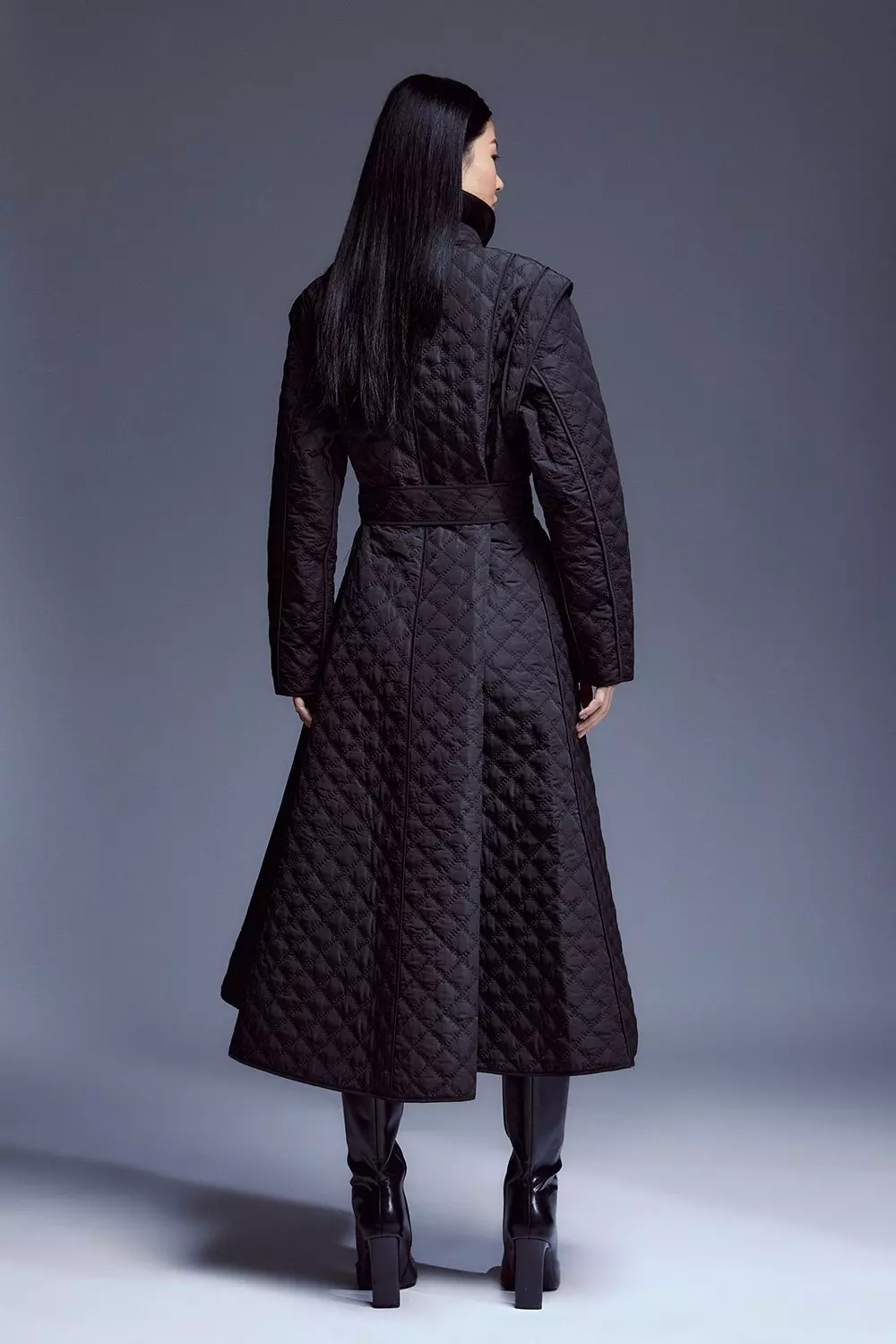 【PORTERNA】Terry Belted Long Coat Leather Strong Shoulder Belted Trench Coat | Karen Millen