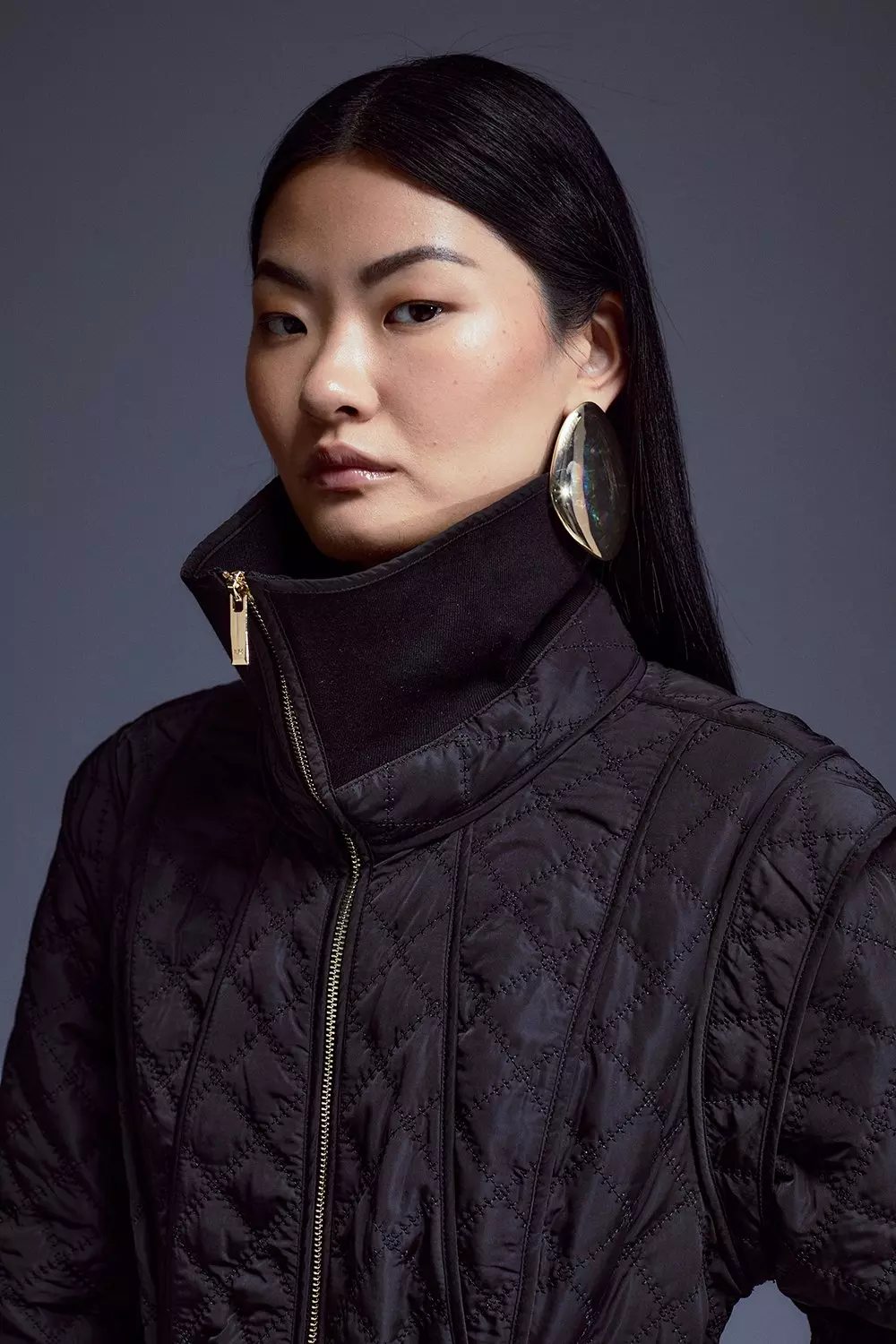 Black Quilted Full Skirted Belted Midi Coat alternative image