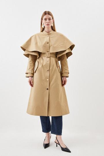 Tall Layered Storm Flap Belted Trench Coat stone