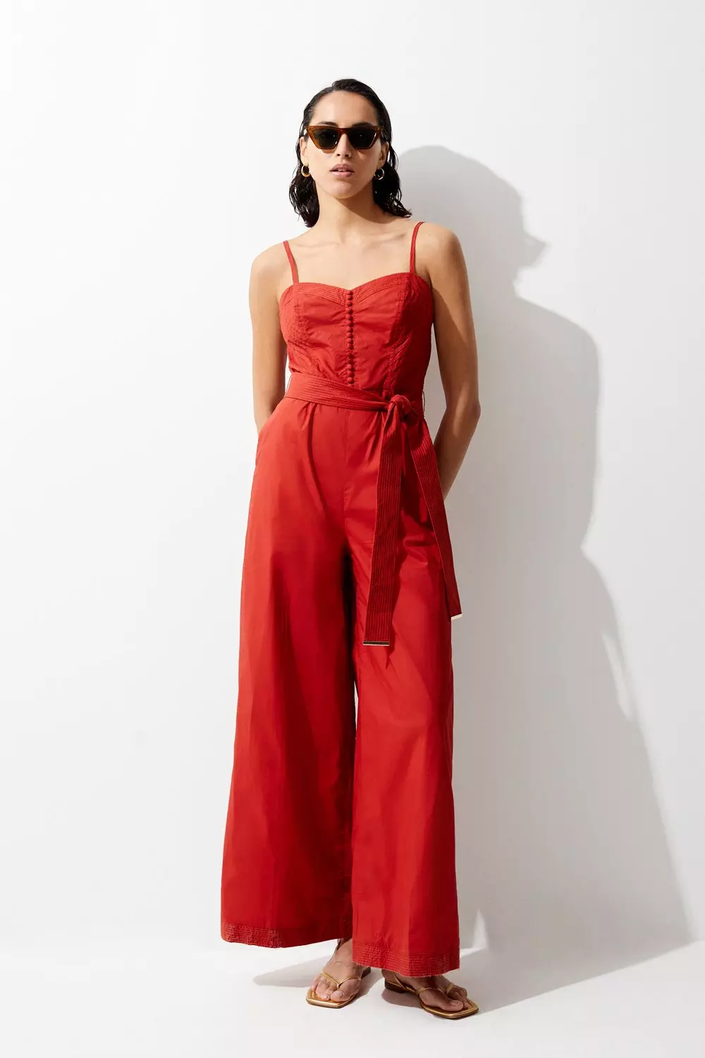 Pleated jumpsuit dress with belt hot sale