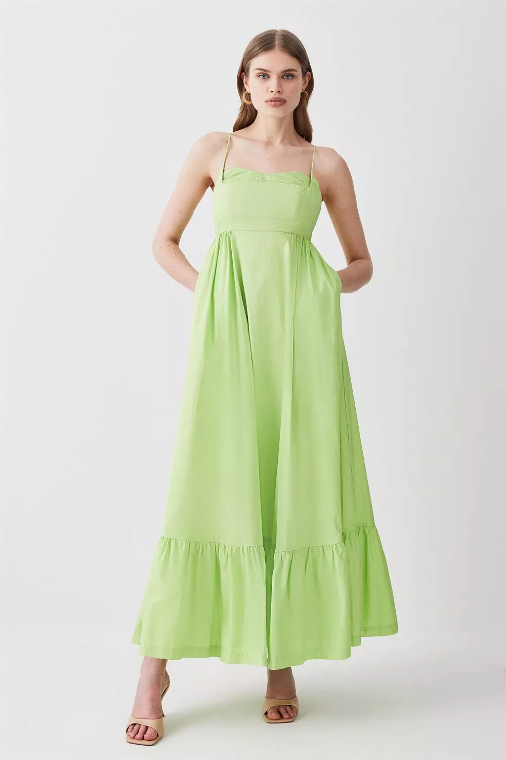 Cotton Topstitch Strappy Maxi Dress | Karen Millen