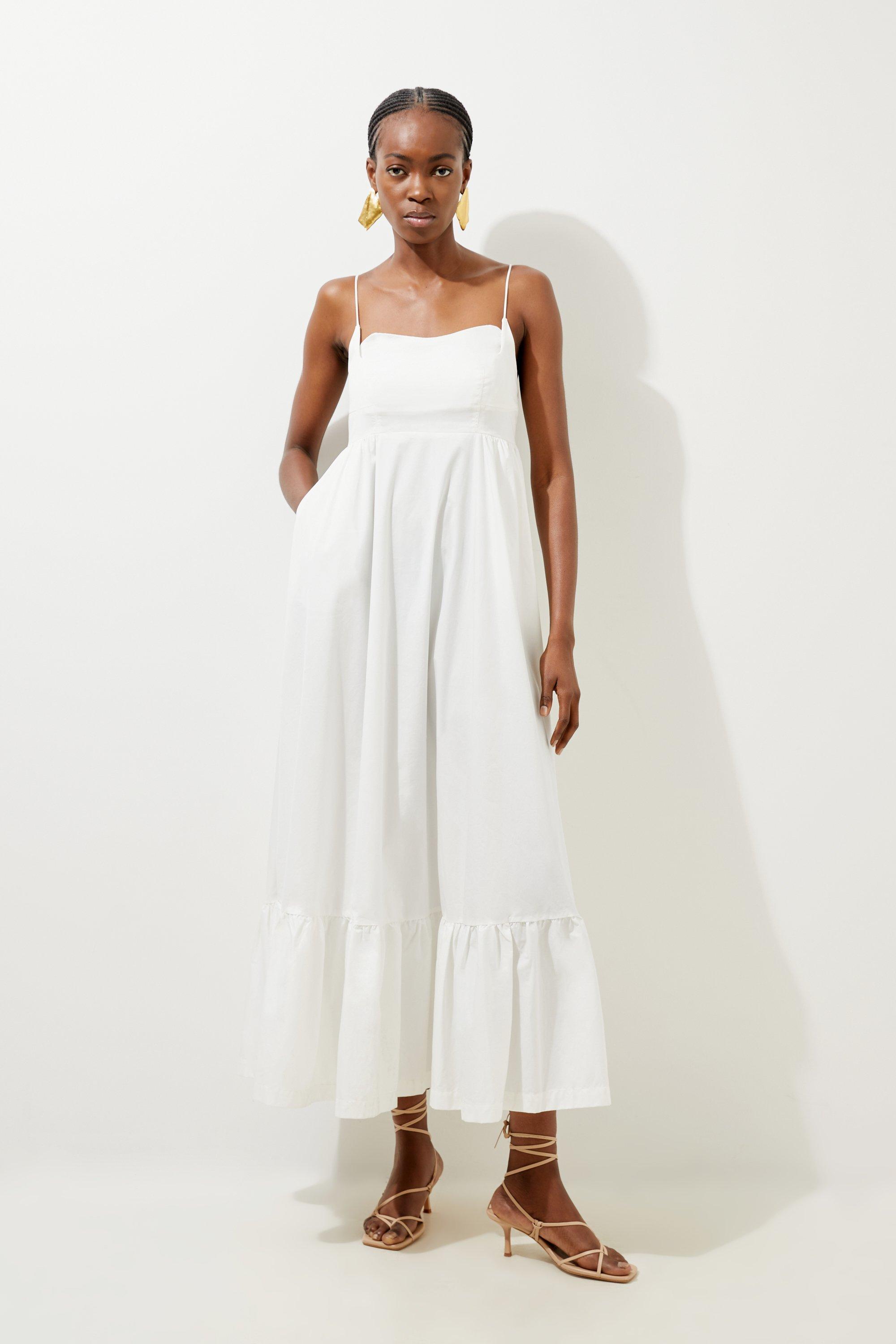 Cotton Topstitch Strappy Maxi Dress - Discount £36