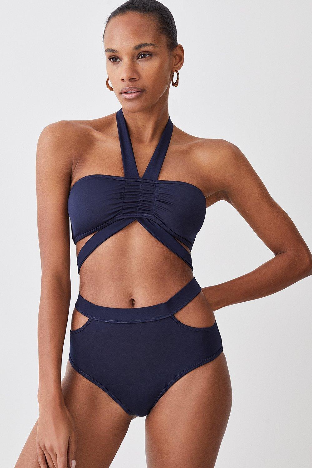 Navy Halter Neck Bikini Top