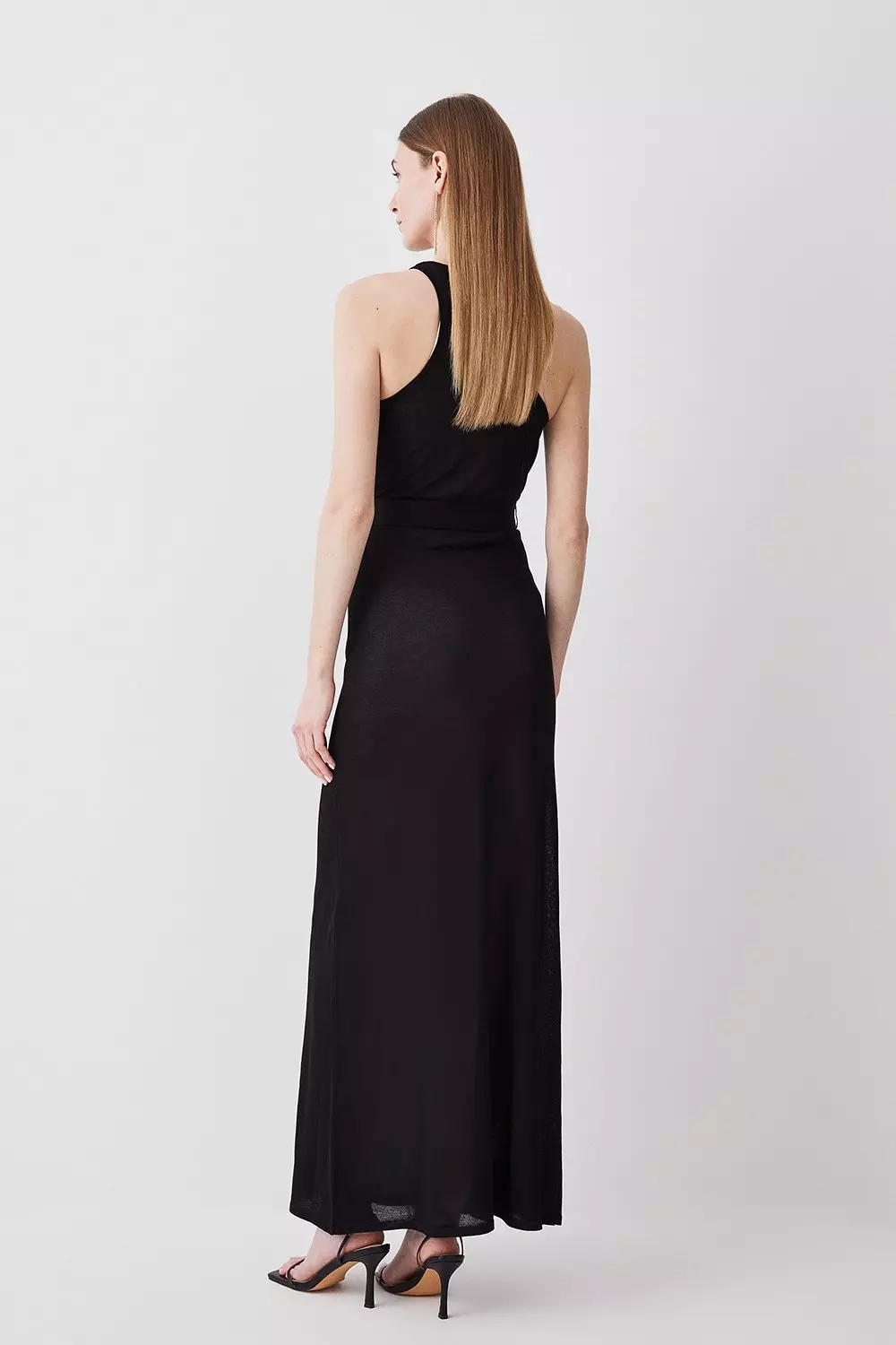 KAREN MILLEN 日本未入荷 チェック テーラード マキシドレス 黒 Viscose Blend Racer Style Lightweight Summer Knit Maxi Dress