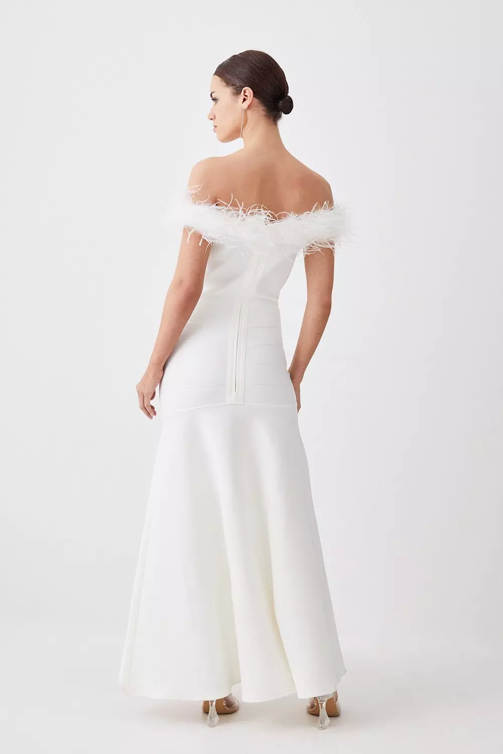 Petite Feather Detail Bandage Bardot Maxi Dress | Karen Millen