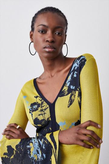 Slinky Knit Jacquard Floral Top yellow