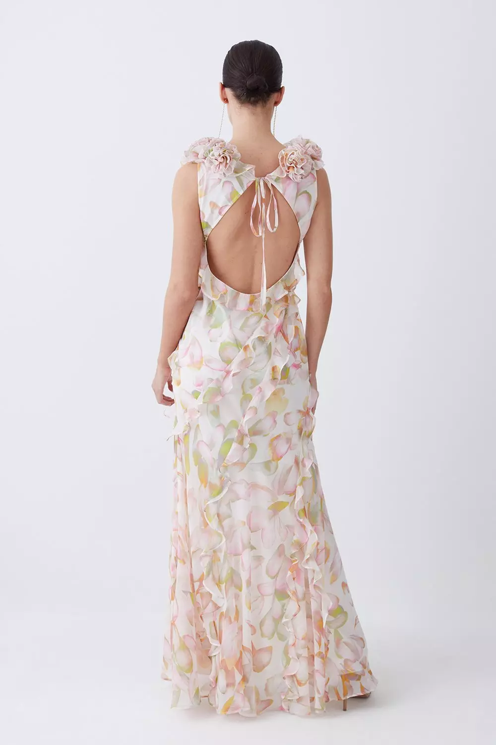 Petite Floral Chiffon Corsage Ruffle Slip Maxi Dress Karen Millen