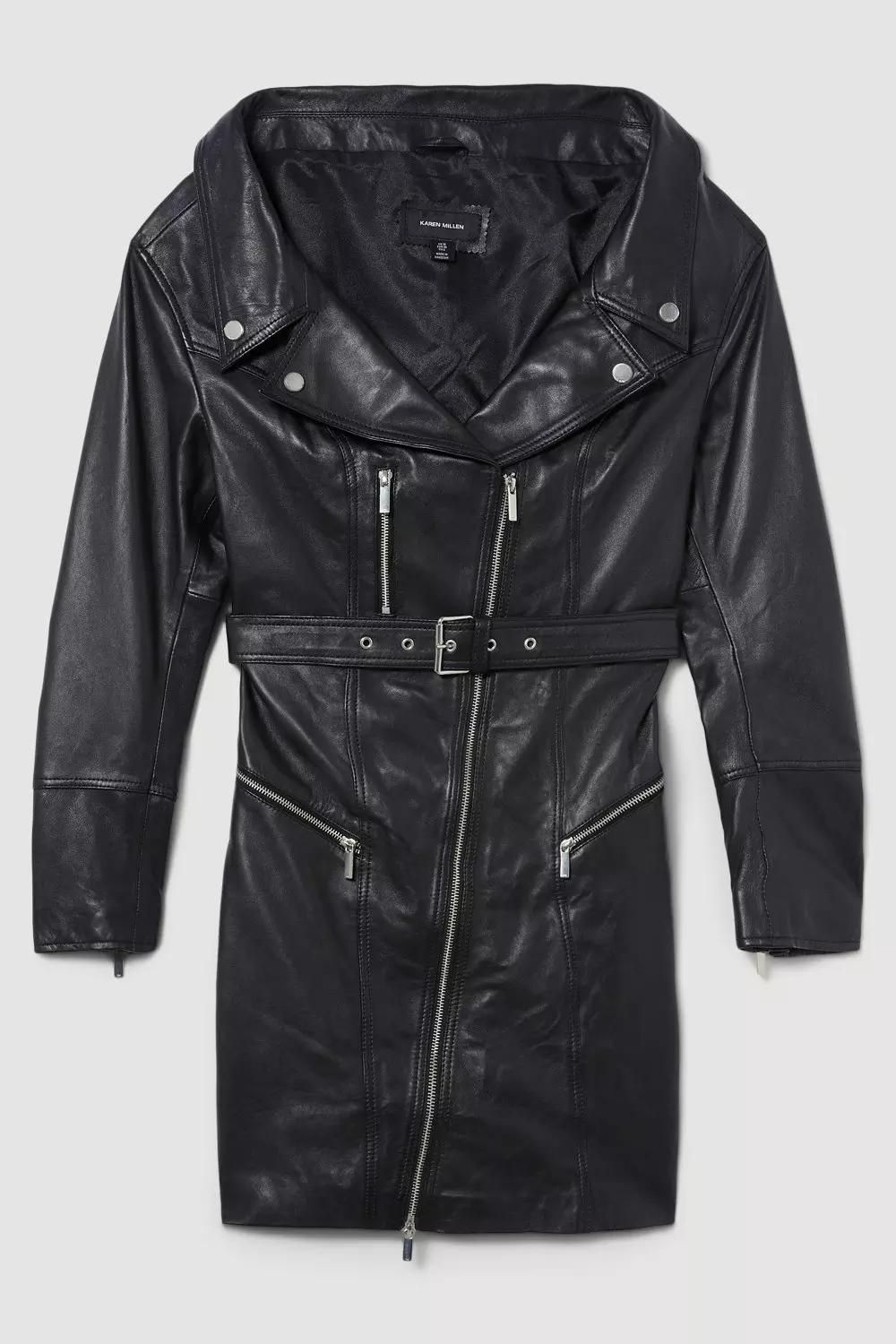 Black Leather Off The Shoulder Sleeved Biker Mini Dress alternative image
